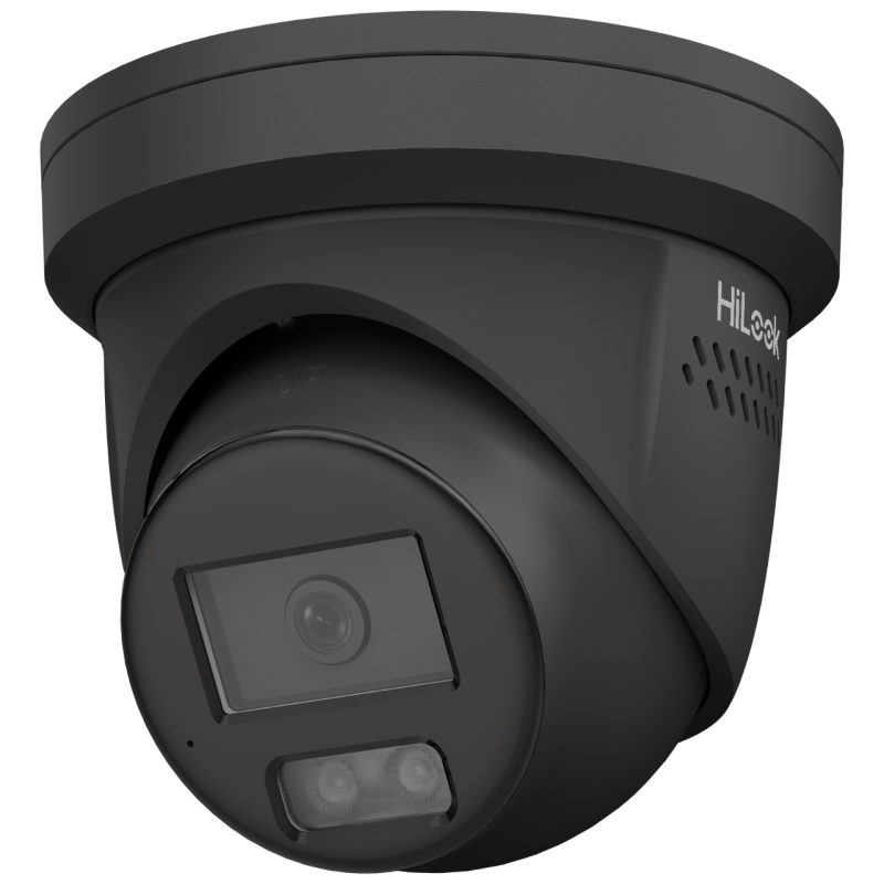 HiLook 6MP - HL-IPC-T269-MU/SL-0280-BLK All in One Fixed Black IP Turret Camera with Blue + Red Strobe + 2 way audio – ACDC (Active Colour Deterrence Camera)